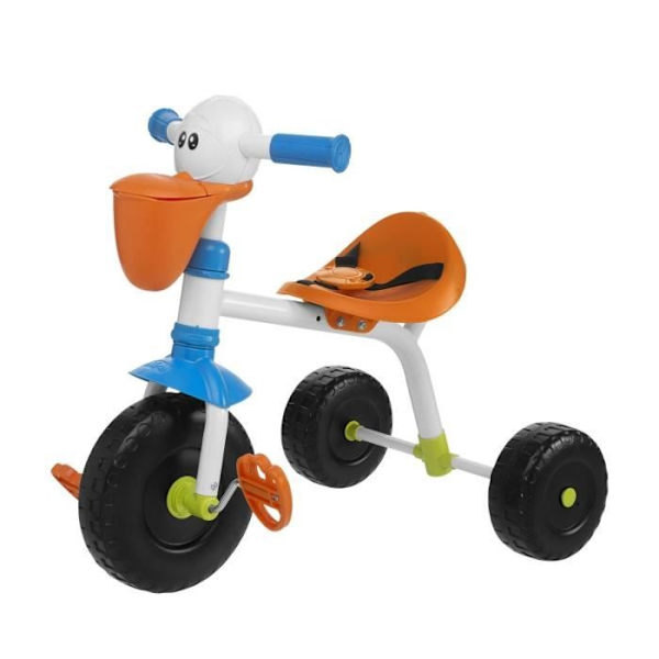 CHICCO Pelican Trehjuling - Från 18 månader - Med låssystem och föräldrakäpp Vit, blå och orange