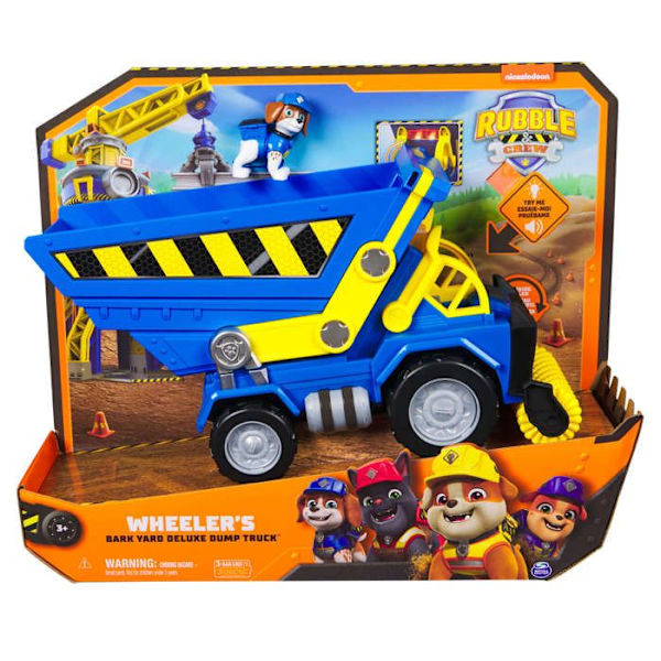 Paw Patrol Rubble ja hänen tiiminsä Dumpster liikkuvilla osilla Pyörällinen ajoneuvo äänillä ja valoilla