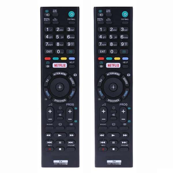 2x Universal RMT-TX100D fjärrkontroll för Sony HDTV LED Svart one size