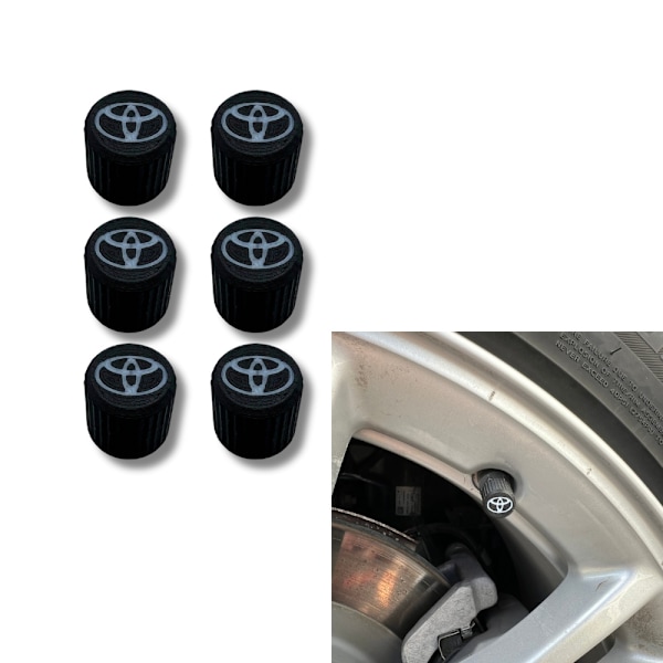 6x Bilhjul Däckventilkåpor Däckfälgstamskydd för Toyota Svart