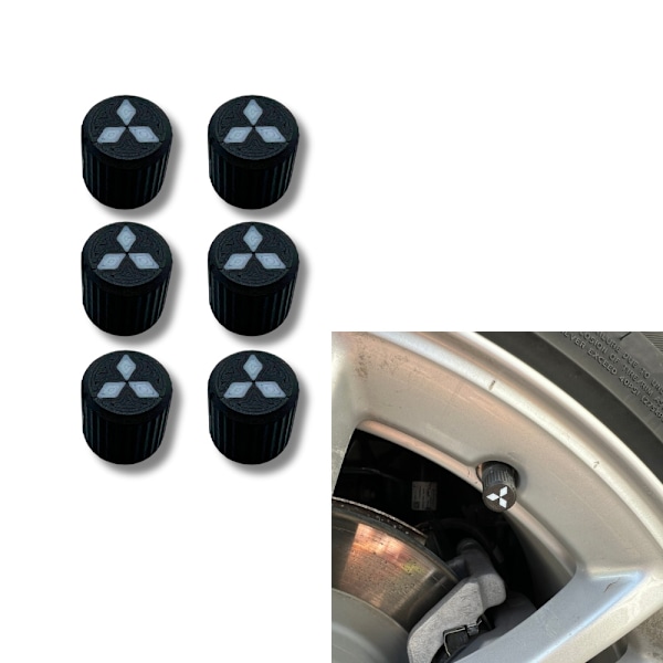 6x Bilhjul Däckventilkåpor Däckfälgstamskydd för Mitsubishi Svart M