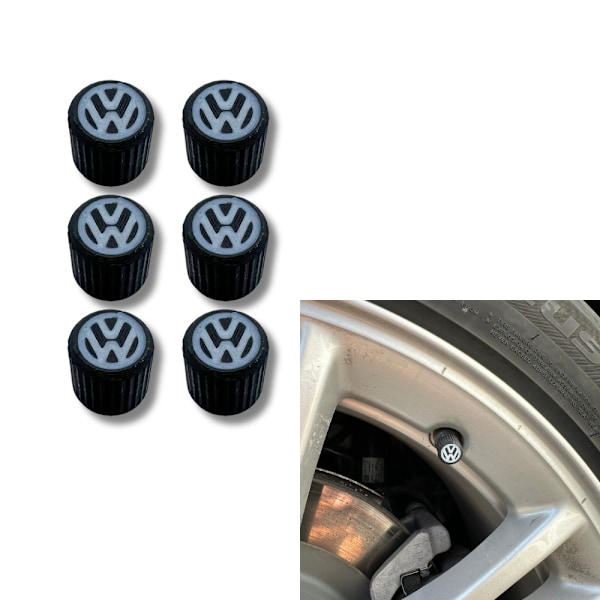 6x Bilhjul Däckventilkåpor Däckfälgstamskydd för Volkswagen VW Svart