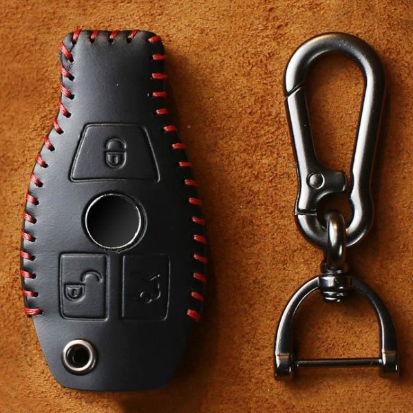 Bilnyckel karbinhake i äkta läder för BMW Svart one size