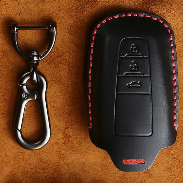 Bilnyckelfodral i äkta läder med nyckelring till Toyota Svart one size