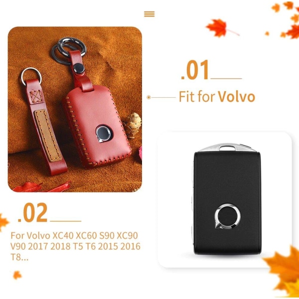 Volvo smart nyckelväska i äkta läder hängsmycke Röd one size