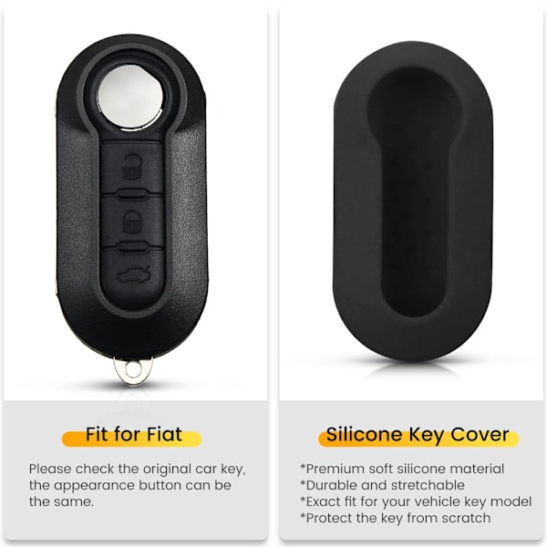 Silikon 3-knapps bilnyckelfodral blank för Fiat Svart one size