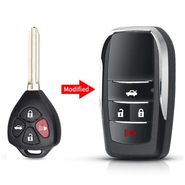 Modifierad 2/3/4 -knappens fjärrnyckel för Toyota Corolla Rav4 Black 3+1 buttons