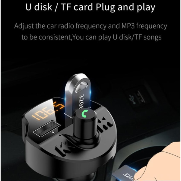 Bluetooth T66 bil FM -sändare/laddare MP3 trådlös 3.1A Svart