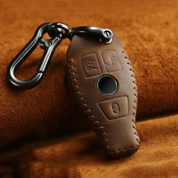 Bilnyckel karbinhake i äkta läder för BMW Brun one size