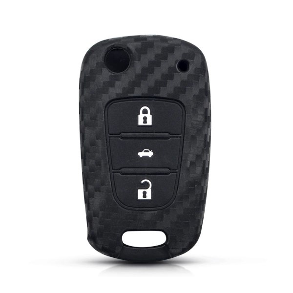 Kolfiber silikon 3-knapps bilnyckel till Hyundai Svart one size