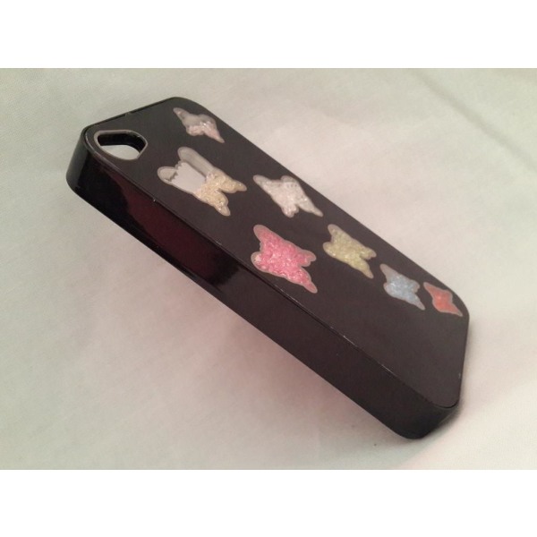 Apple Iphone 4 4S Skal Case Beads (7 Butterflys) Svart Svart