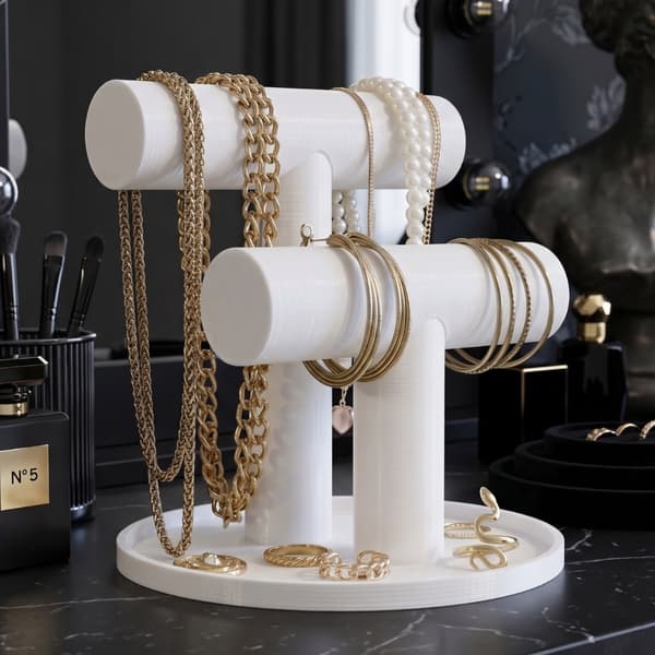 Litet Pillar Armband Halsband & Ringställ Vit M