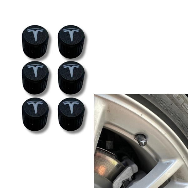 6x Bilhjul Däckventilkåpor Däckfälgstamskydd för Tesla Svart M