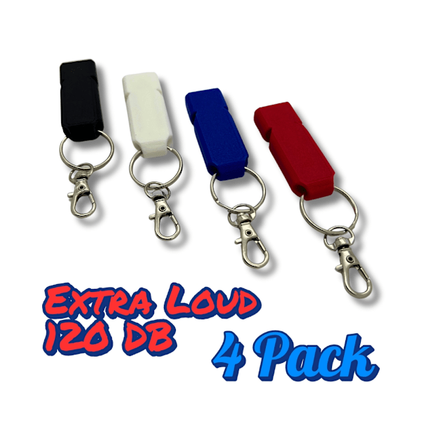 Hög visselpipa 4-pack 120 Db med nyckelring och lås Black M
