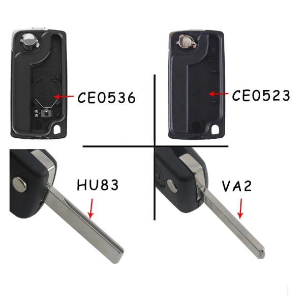 3-knapps CE0536 bilnyckelskal VA2 för Citroen Svart one size