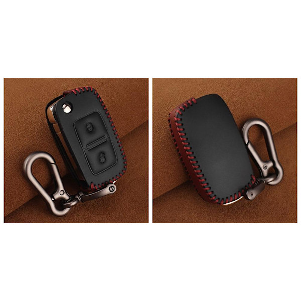 Nyckelkarbinhake i äkta läder med 2 knappar till Volkswagen Black 2 button black