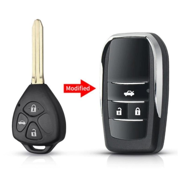 Modifierad 2/3/4 -knappens fjärrnyckel för Toyota Corolla Rav4 Black 3 buttons