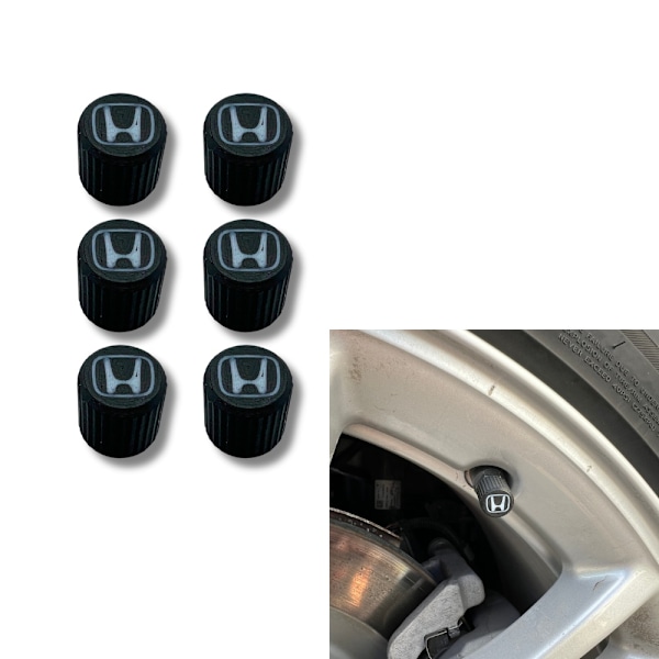 6x Bilhjul Däckventilkåpor Däckfälgstamskydd för Honda Svart
