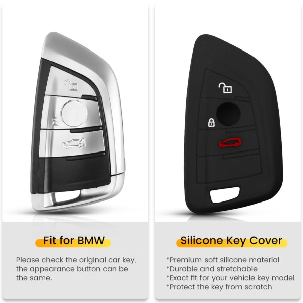 Bilnyckelväska i silikon med 3 knappar till BMW Svart one size