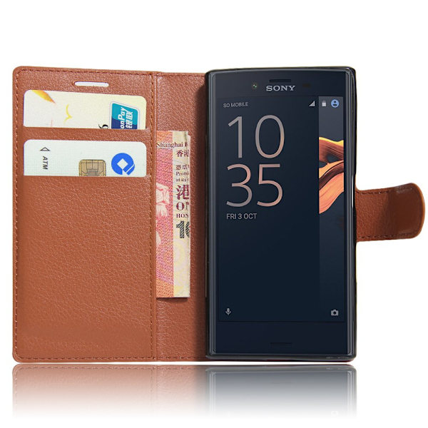 Xperia Z5 premium fodral plånbok leeche case brun Brun