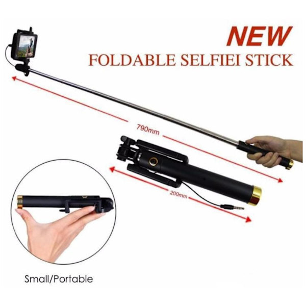 Plug and play vikbar selfiestick med fäste Grön one size