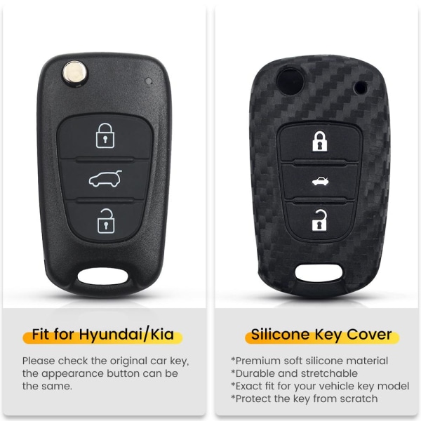 Kolfiber silikon 3-knapps bilnyckel till Hyundai Svart one size