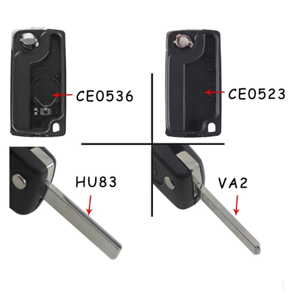 3-knapps CE0523 bilnyckelskal till Citroen HU83 Svart one size