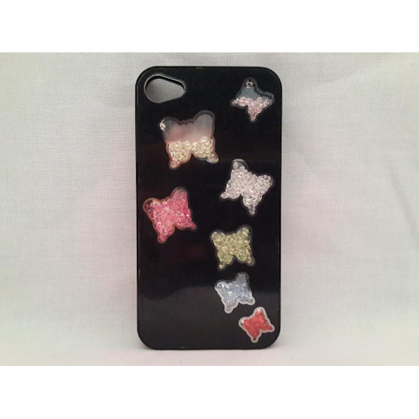 Apple Iphone 4 4S Skal Case Beads (7 Butterflys) Svart Svart