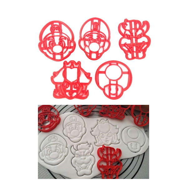 5 st kakskärare Mario 8 cm Röd M