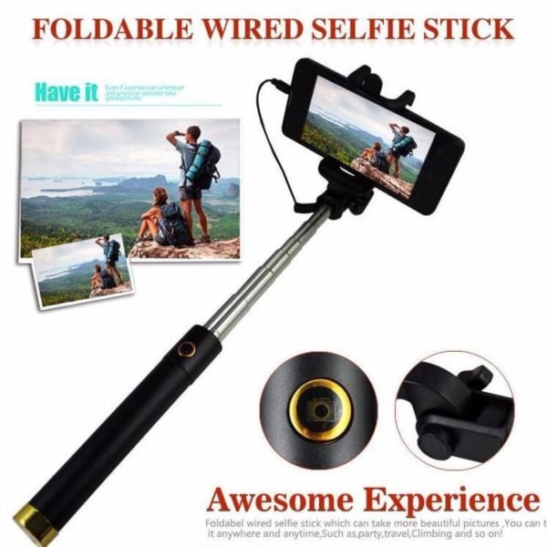 Plug and play vikbar selfiestick med fäste Grön one size