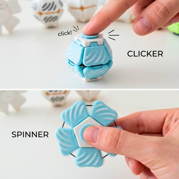 PentaSpin 2-i-1 Fidget Spinner & Taktil Klicker Stresslindring Blå M