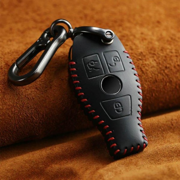 Bilnyckel karbinhake i äkta läder för BMW Svart one size