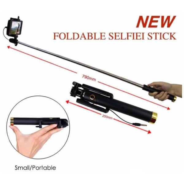 Plug and play vikbar selfiestick med fäste Svart one size