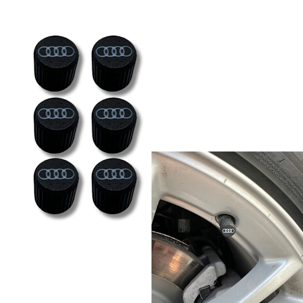 6x Bilhjul Däckventilkåpor Däckfälgstamskydd för Audi Svart