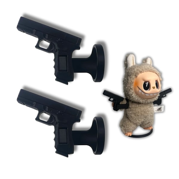 Vapentillbehör för Labubu – 2x Mini Glock-vapen Svart