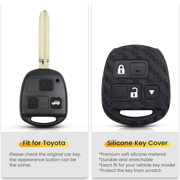 Kolfiber silikon 3-knapps bilnyckelfodral för Toyota Svart one size