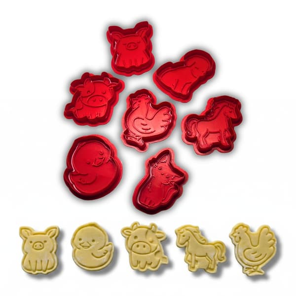 7-pack kakformar med bondgårdsdjur för bakning/Playdough Röd M