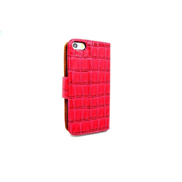 Iphone 5 5S Fodral Plånbok Case Crocodile Leather Röd Röd