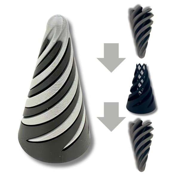 Omöjlig passage genom spiralkon 3D-utskriven Silver M