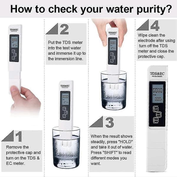 3-i-1 TDS pH-tester med LCD-display og automatisk kalibreringsfunktion