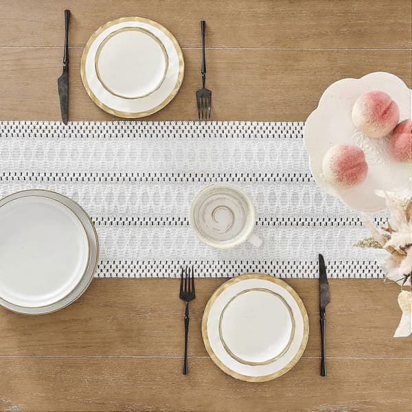 Macrame Boho Bordløber, Hvide Bordløbere 91 cm Lange, Bondegårdsstil