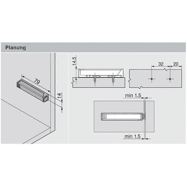 956a1004 Magnetisk Push To Open Tip-on Sæt & Monteringsplade (store døre)