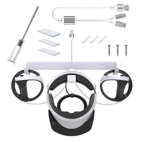PS VR2 Väggfäste med Laddningskabel & Skruvar för Säker Förvaring av Headset