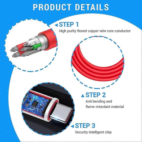 2m opladerkabel til OnePlus oplader USB C 100W/80W hurtig opladning