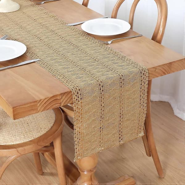 Boho Bordløber Macrame Hessian Vævet Bordløber Bondegård Brun Rustik