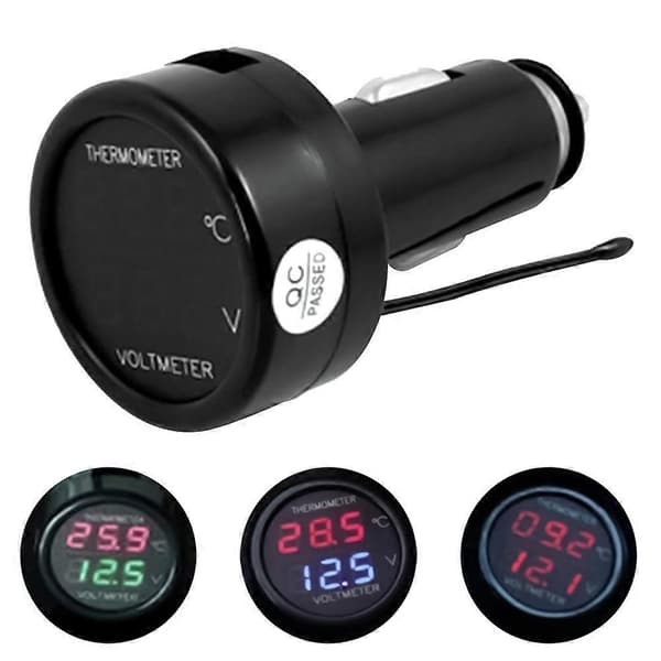 2 i 1 Bil Auto Dobbel Display Spenning Temperaturmåler Termometer Voltmeter