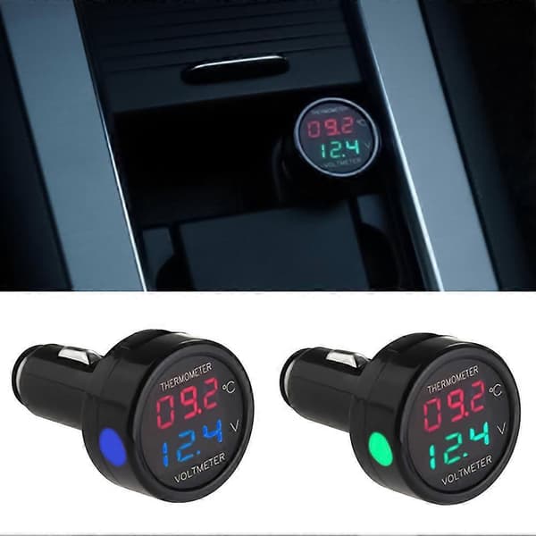 2 i 1 Bil Auto Dobbel Display Spenning Temperaturmåler Termometer Voltmeter