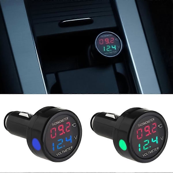2 i 1 Bil Auto Dobbelt Display Spænding Temperatur Måler Termometer Voltmeter