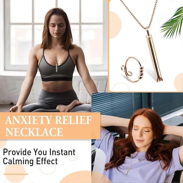 1 stk. Mindful Åndedrætskæde med Angstring, Angstkæde Angstring Åndedrætskæde Meditationsværktøjer Stresslindrende Gaver Black