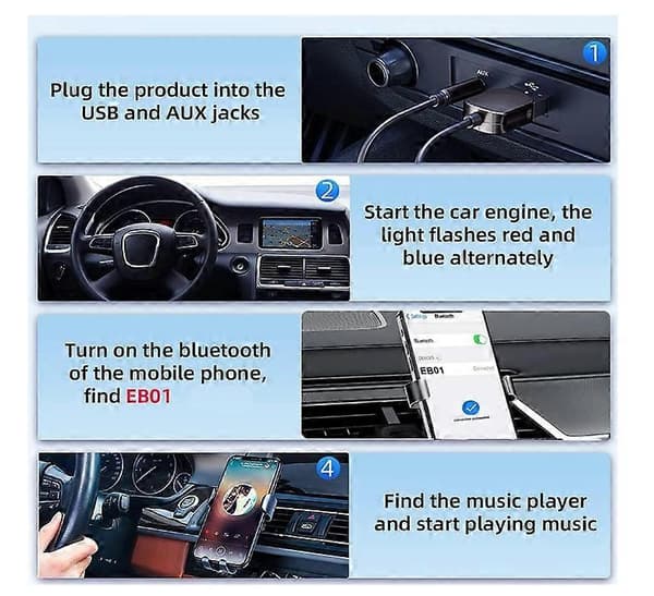 Bluetooth Aux Adapter, Bil Bluetooth v5.0 Trådløs Mottaker USB til 3.5mm Jack Adapter for Håndsfree Samtaler Plug & Play, Auto Power on(Svart)